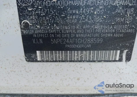 2016 Hyundai Sonata Se из США, поврежденный, VIN 5NPE24AF1GH288599